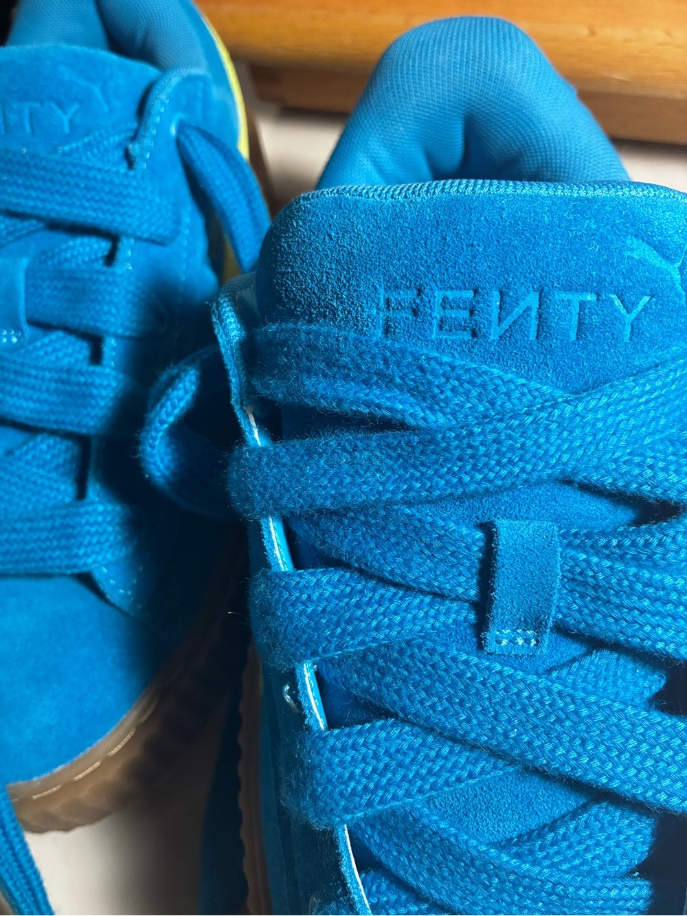 FENTY Women's Bright Blue Suede Platform Sneakers - Picture 5 of 10